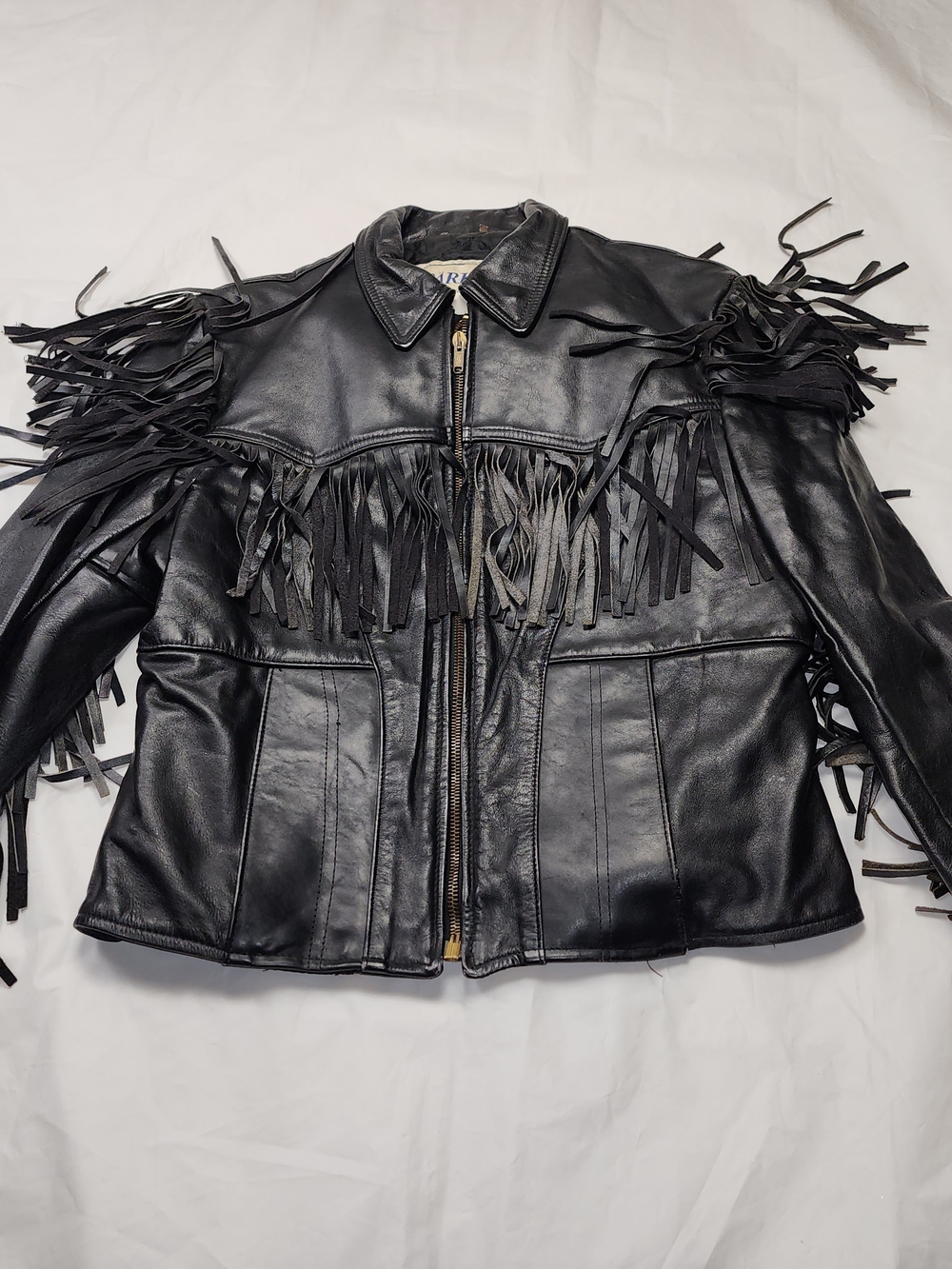 VTG PARK V Black Leather Javket Distinctive Fringe Detailing Size 12 Is Used